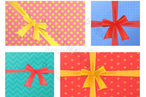 生日和圣诞节包装礼物<strong>礼品礼品</strong>包。顶部视图。