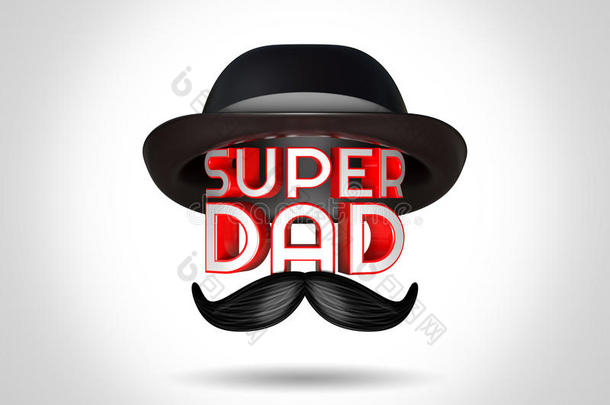 三维渲染父亲节庆祝概念与时尚文字超级爸爸。
