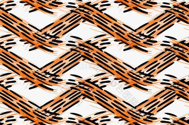 艺术色彩用黑色的破折号刷过橙色的波浪