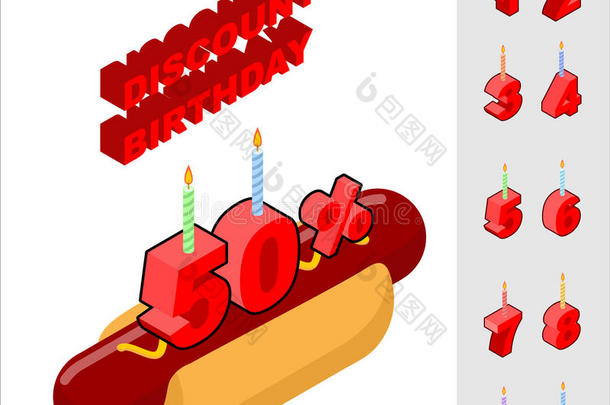 买热狗时生日折扣。 蜡烛和数字
