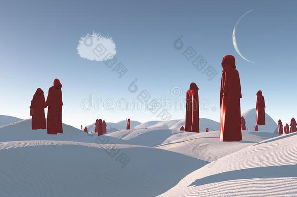 沙漠中穿着红色长袍的人物