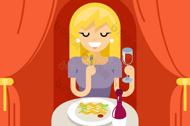 食物，晚餐，葡萄酒，意大利意大利面，面条，象征图标，概念孤立