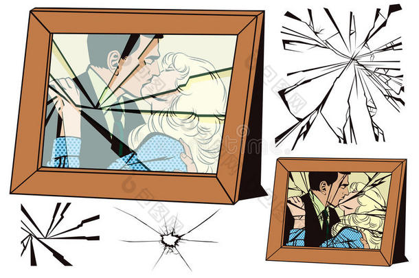 破碎的框架和破碎玻璃的效果。