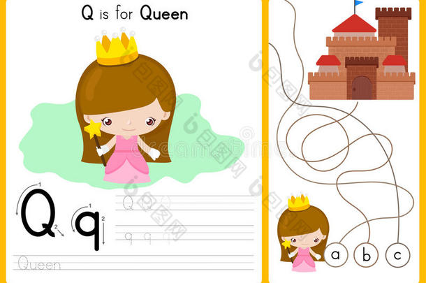 字母表a-z追踪和拼图工作表，儿童练习-插图和矢量