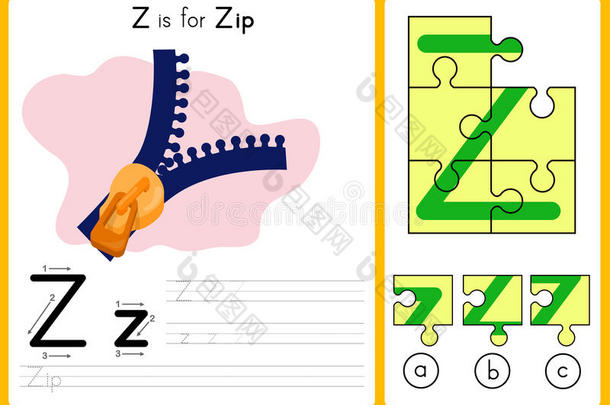 字母表a-z追踪和拼图工作表，儿童练习-插图和矢量