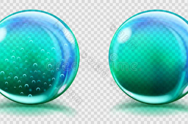 大的浅蓝色玻璃球，有<strong>气泡</strong>和没有<strong>气泡</strong>