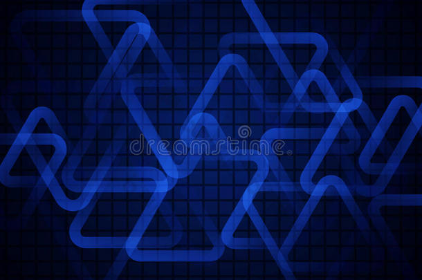 深蓝色发光三角形。 抽象技术背景。 几何背景