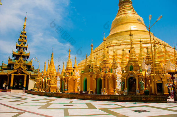 金色佛塔。 Shwedagon Paya塔。 仰光，缅甸