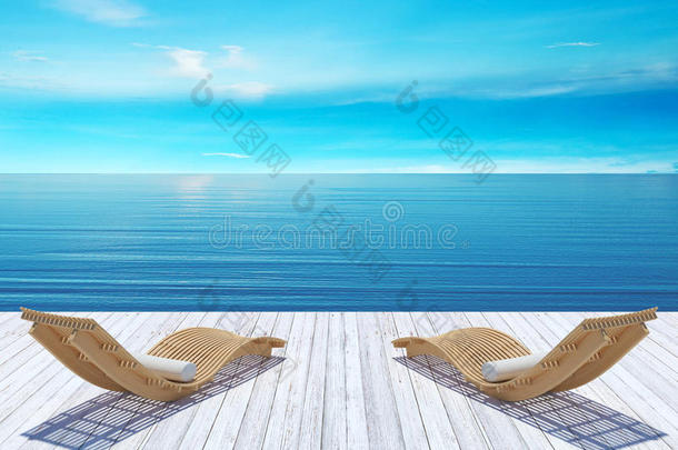 海滩休息室，日落碧海蓝天，<strong>暑假假期</strong>概念