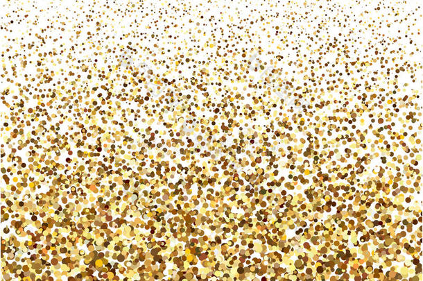 金色闪光的纹理在白色的背景上闪闪发光。 五彩纸屑的金色爆炸。