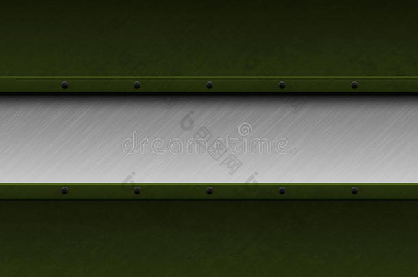 绿色格栅金属纹理军事背景与铆钉。 矢量划痕铆接表面和不锈钢线