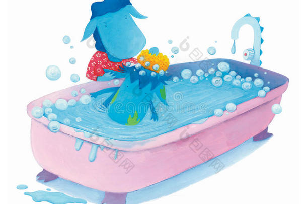 蓝龙宝宝正在洗澡