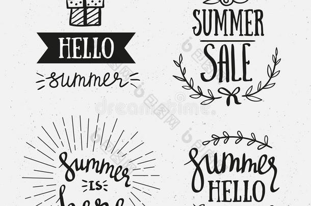 手绘夏季字体。 暑假邀请函、销售、贺卡、印刷品和海报。