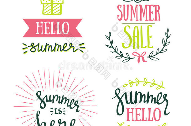 手绘夏季字体。 暑假邀请函、销售、贺卡、印刷品和海报。
