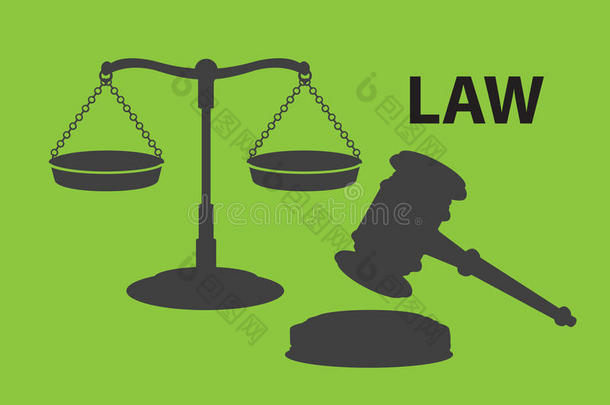 法律和正义向量插图的平衡尺度和木槌