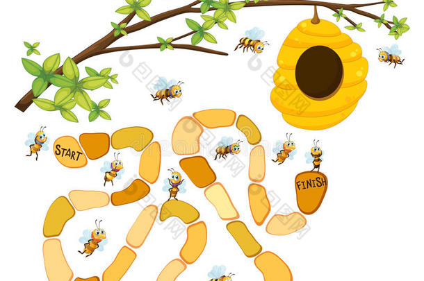 游戏<strong>模板</strong>与<strong>蜜蜂</strong>和蜂巢背景