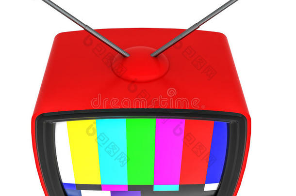 老式红色电视在白色上隔离的三维插图
