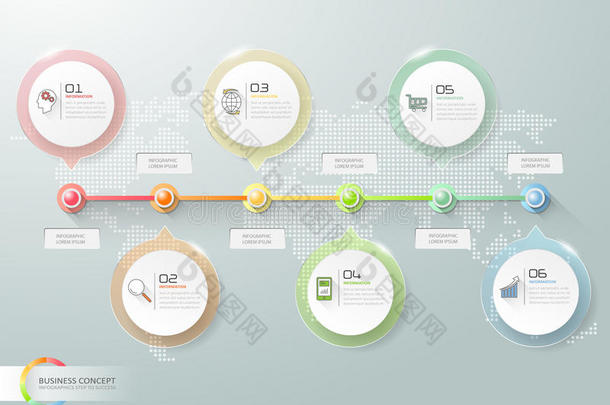 设计业务时间线信息图表，信息模板6个选项。