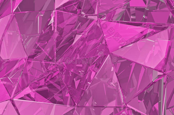抽象玻璃背景。三维渲染，多边形曲面。粉红色玻璃