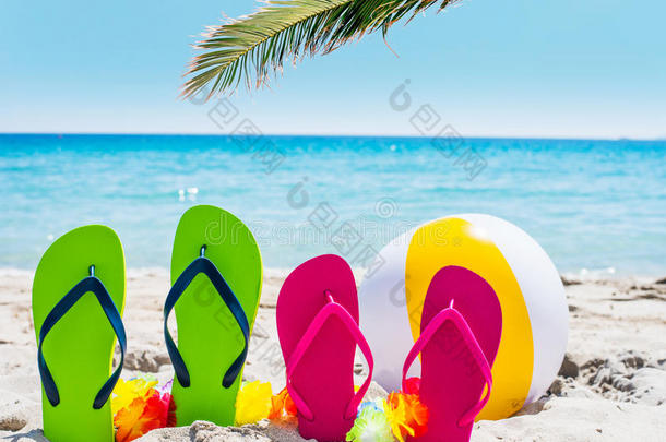 拖<strong>鞋</strong>和棕榈树在海边