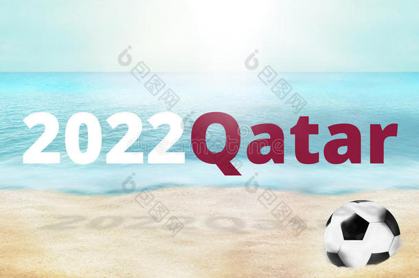 海滩2022卡塔尔足球<strong>照片</strong>和<strong>三维</strong>渲染背景