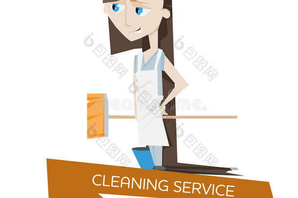 卡通美女清洁服务理念