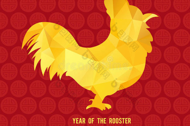 中国新年2017。美丽、多彩、明亮的多边形公鸡