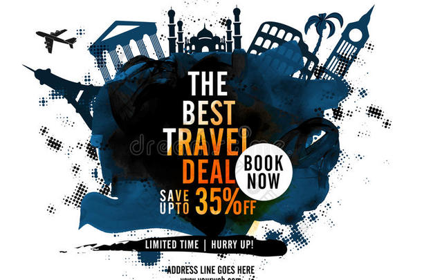 最佳旅游交易海报，横幅或传单设计。