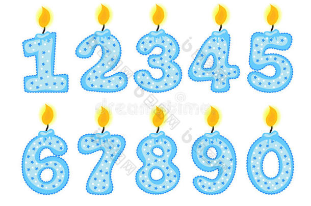 蜡烛号码集，白色背景上的生日蜡烛插图，