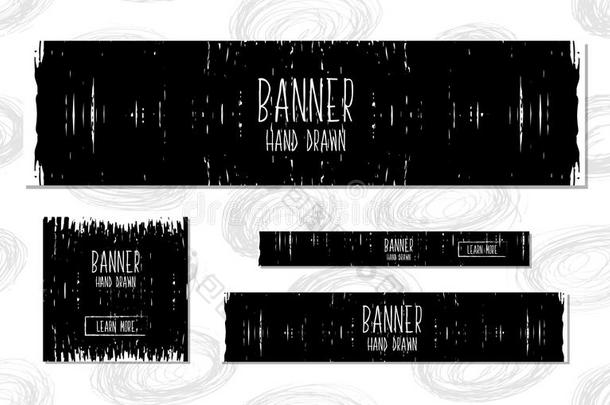 收集黑白网页横幅模板手绘现代风格设计网站和网上商店。 矢量