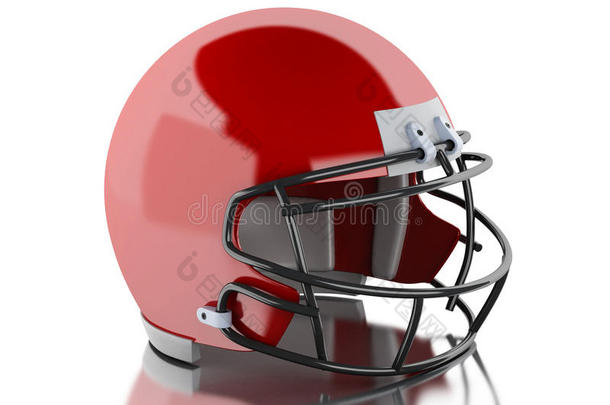 三维美国足球红色头盔。 体育概念。