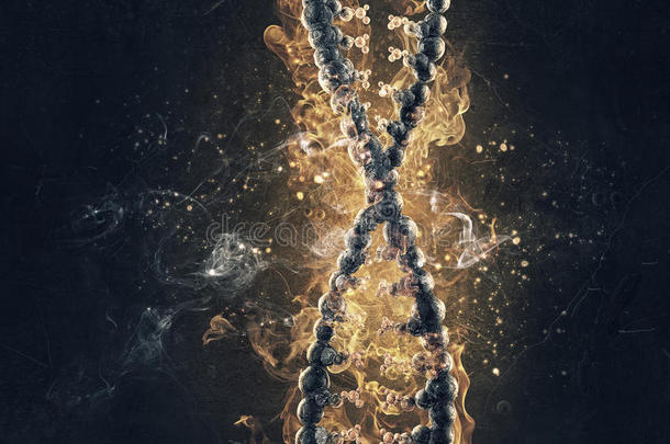 DNA在火中燃烧。 三维渲染