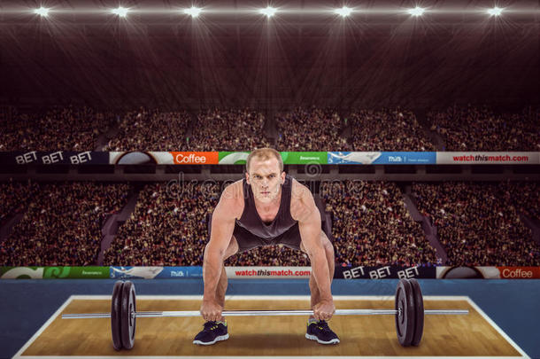 健美运动员举重重杠铃重量的复合图像