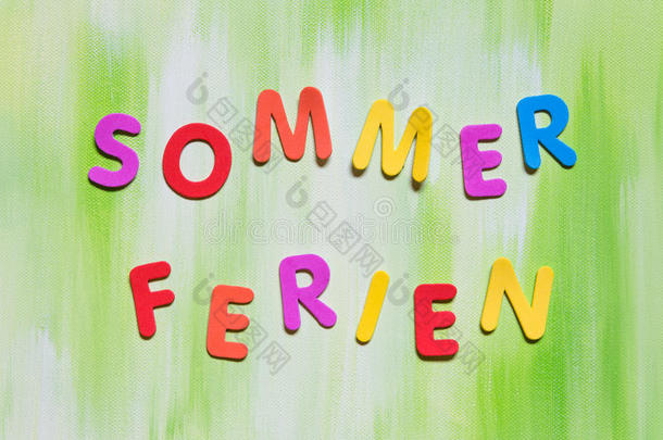 彩色字母，德语单词，概念暑假