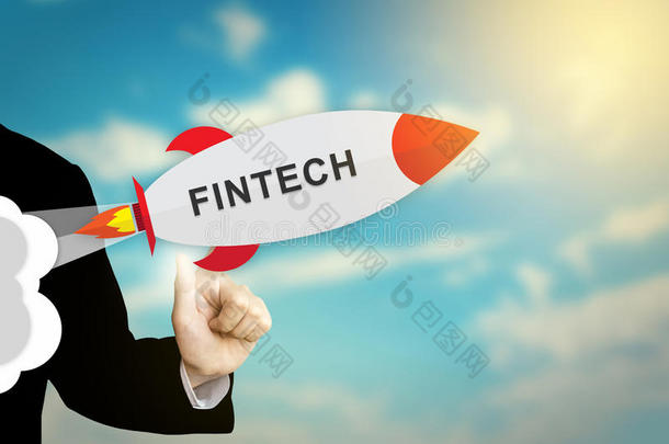 商业手点击Fintech或金融技术火箭