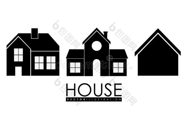 家庭住宅。 家庭图标与门窗，平面设计