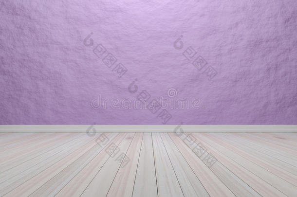空的内部浅紫色房间与木地板。