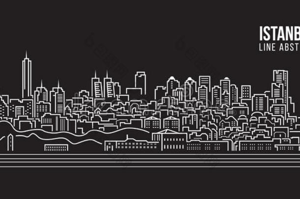 城市<strong>景观建筑</strong>线艺术矢量插图设计-伊斯坦布尔市