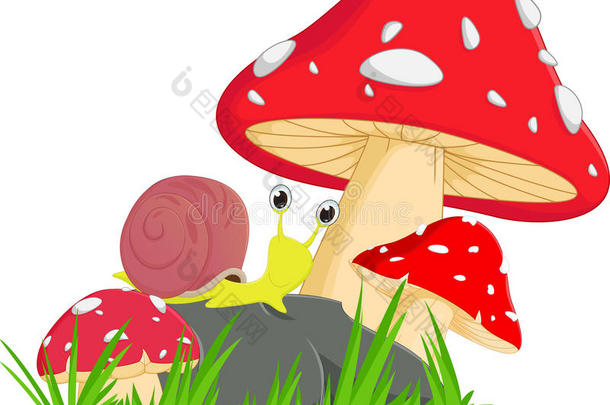 可爱的<strong>蜗牛卡通</strong>红色蘑菇
