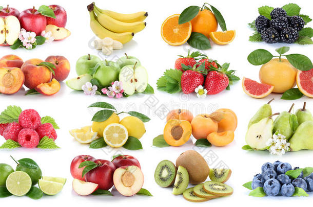 水果，苹果，橘子，橘子，香蕉，草莓，水果，分离在白色