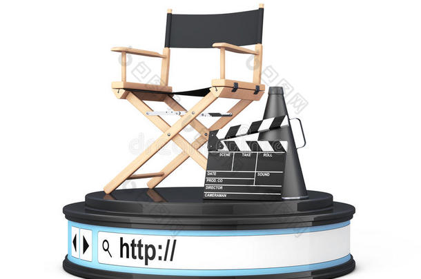 导演椅子，电影拍手器和扩音器的浏览器地址