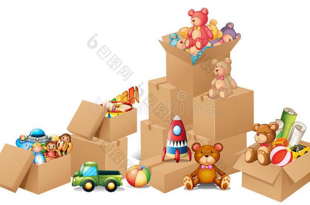 装满玩具和熊的盒子