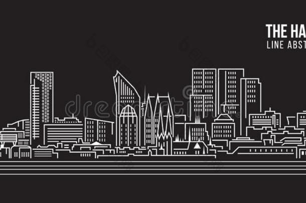 城市<strong>景观建筑</strong>线艺术矢量插图设计-海牙城市