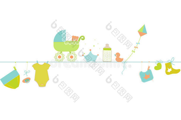 婴儿淋浴贺卡。 悬挂婴儿符号插图