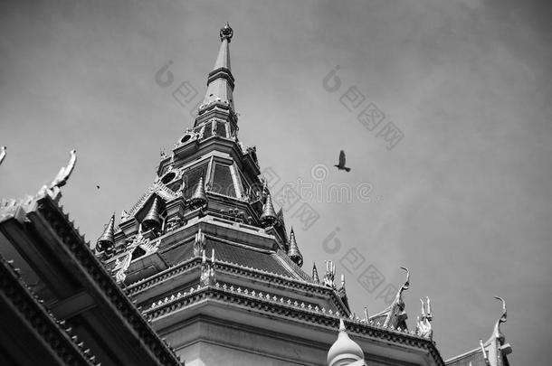 一个伟大的大理石教堂，黑白图片风格，沃特索顿，泰国沙乔恩