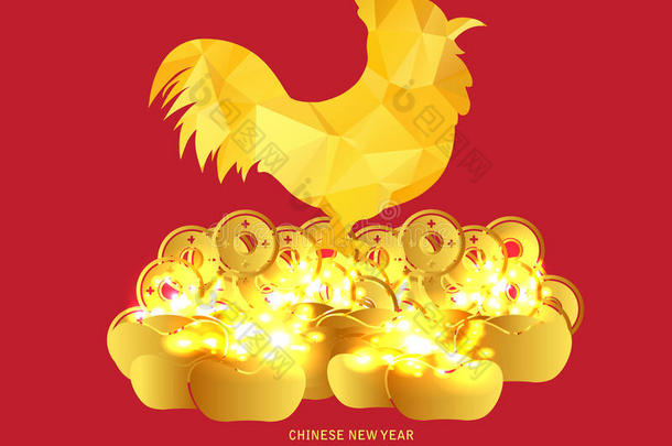 中国新年金币和红包背景。