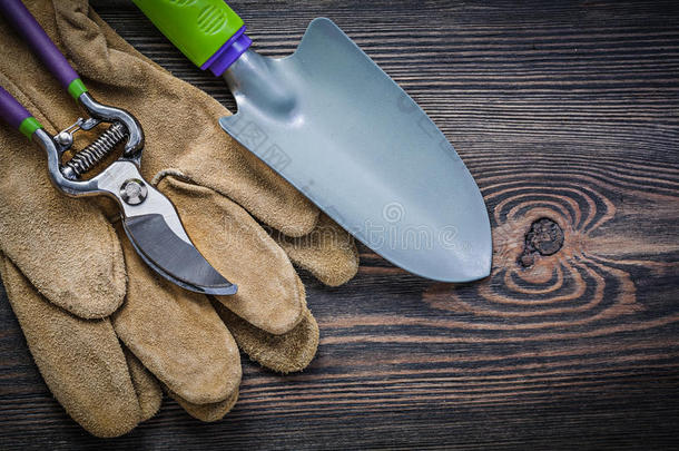 手工铁锹花园修剪皮革安全手套在木板g