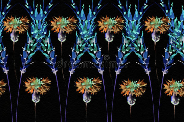 热带植物的<strong>花型</strong>。 花设计的水彩。 丝绸织物的装饰品。 为异国情调的表面作画。
