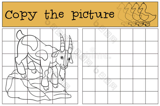 着色页面。 给我颜色：山羊。 小可爱的小山羊。
