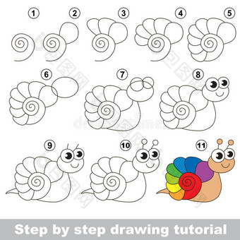 绘图教程。 彩虹蜗牛。图片